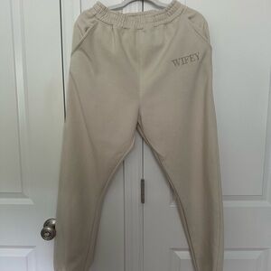 Beige 'Wifey' Sweatpants by Six Stories